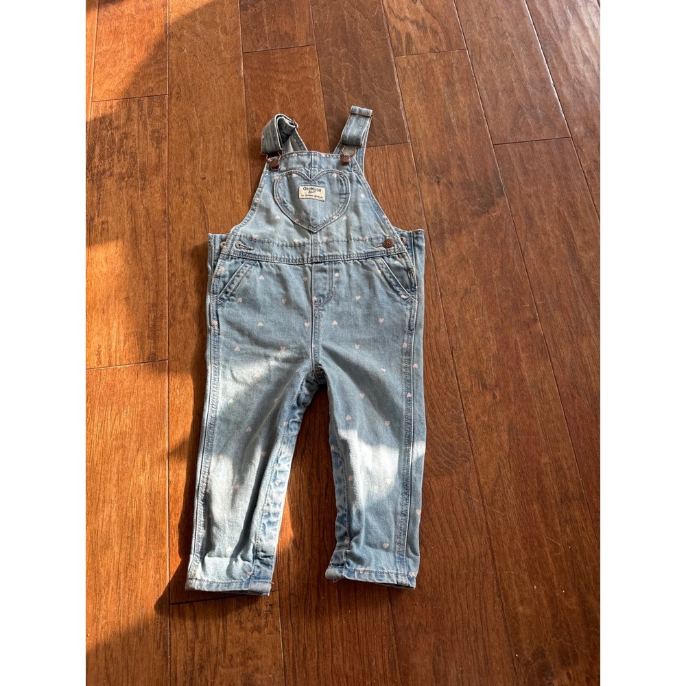 OshKosh B'gosh Denim Heart Print Overalls Baby‎ Girl 18 Months